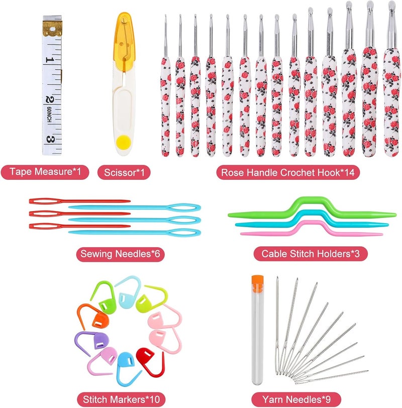 LOOEN Crochet Hooks Set, 14 Sizes 2.25mm(B)-10mm(N) Ergonomic Handle for Arthritic Hands, Soft Rubber Grip Knitting Needles Kit for Crochet Beginners, Knitting Enthusiasts (Pink) - Image 5